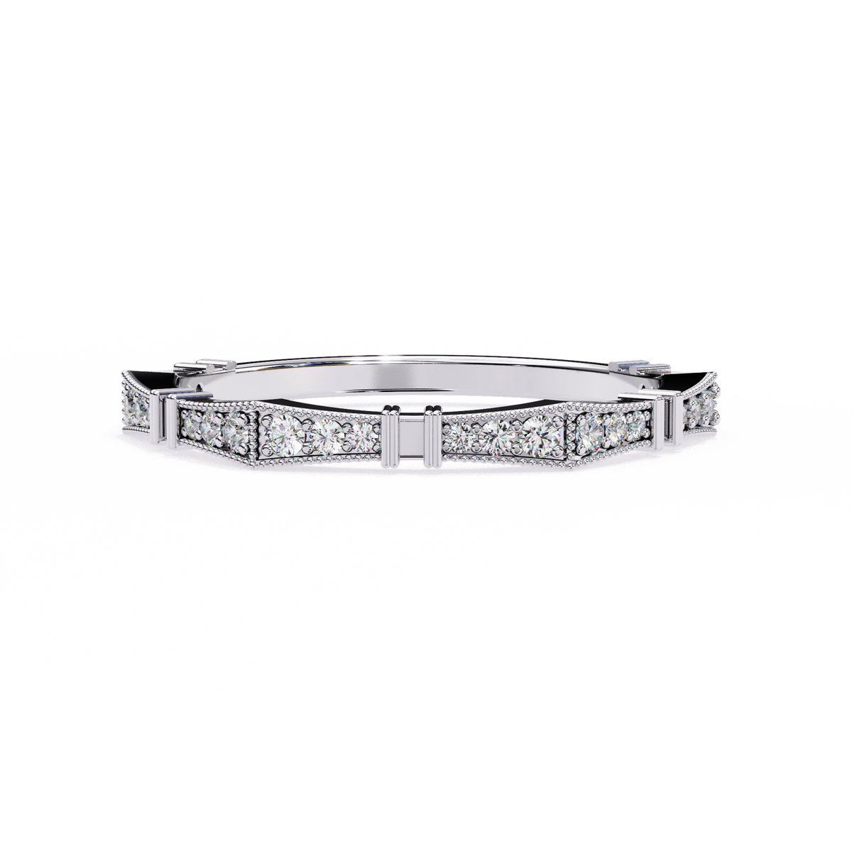 White Gold Round Diamond Milgrain Station Eternity Band