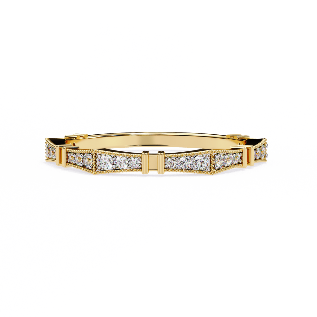 Yellow Gold Round Diamond Milgrain Station Eternity Band