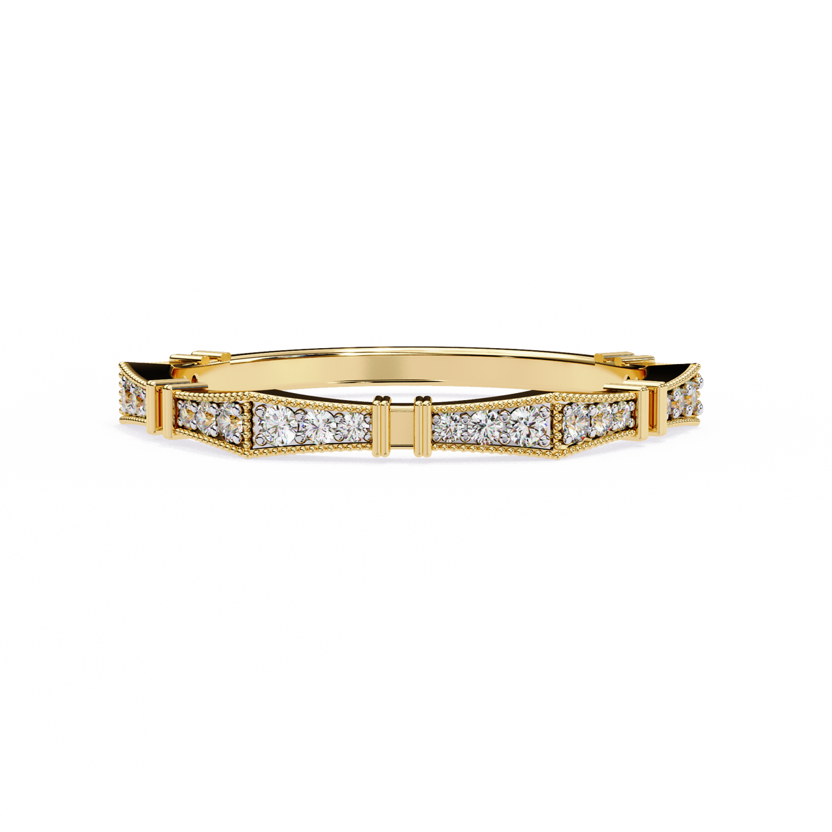 Yellow Gold Round Diamond Milgrain Station Eternity Band