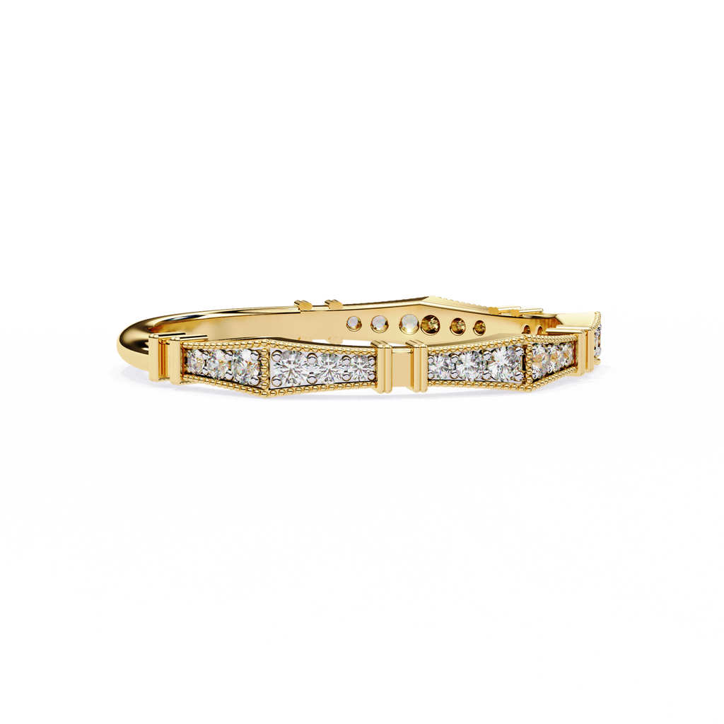 Yellow Gold Round Diamond Milgrain Station Eternity Band