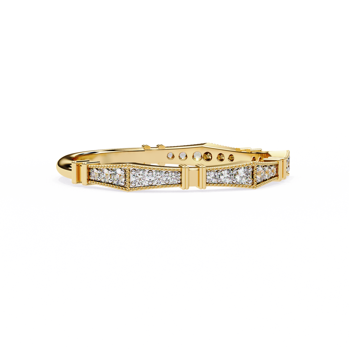 Yellow Gold Round Diamond Milgrain Station Eternity Band