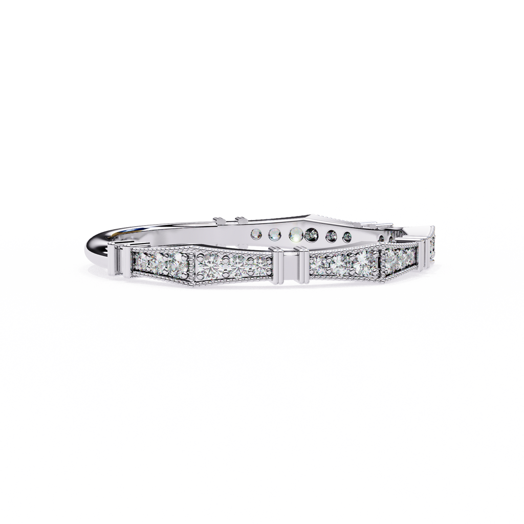 White Gold Round Diamond Milgrain Station Eternity Band