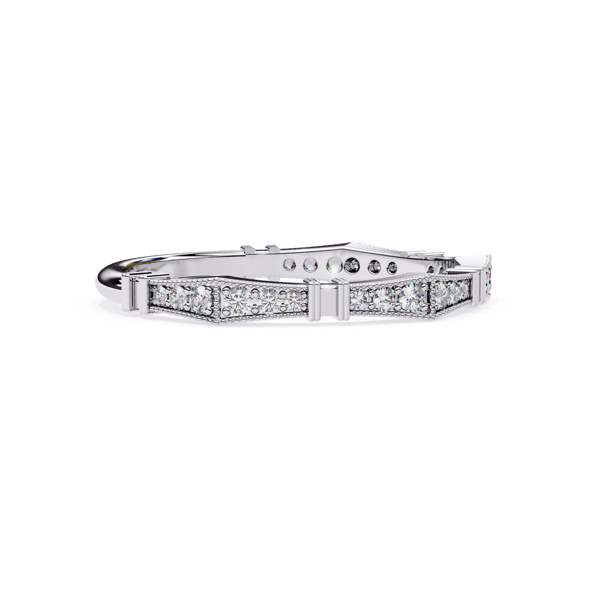 White Gold Round Diamond Milgrain Station Eternity Band