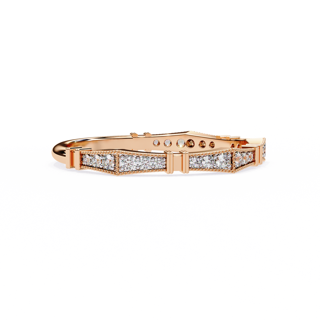 Rose Gold Round Diamond Milgrain Station Eternity Band