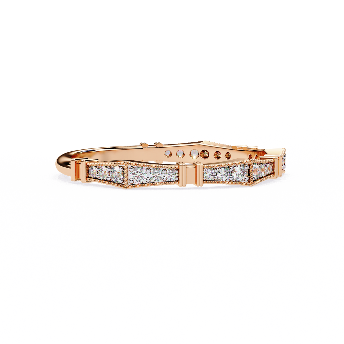 Rose Gold Round Diamond Milgrain Station Eternity Band