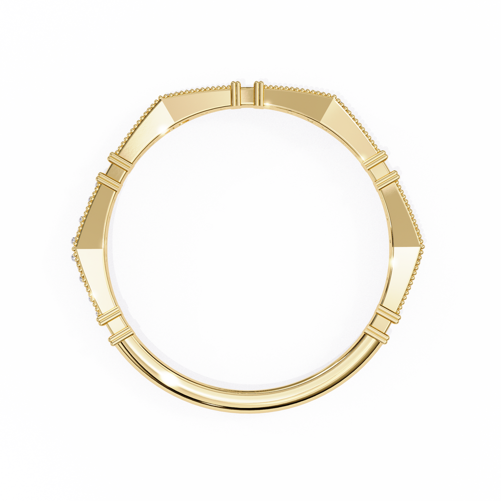 Yellow Gold Round Diamond Milgrain Station Eternity Band