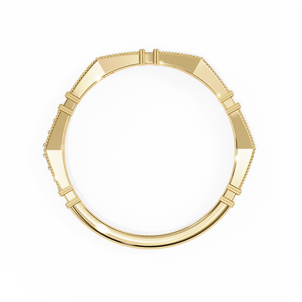 Yellow Gold Round Diamond Milgrain Station Eternity Band