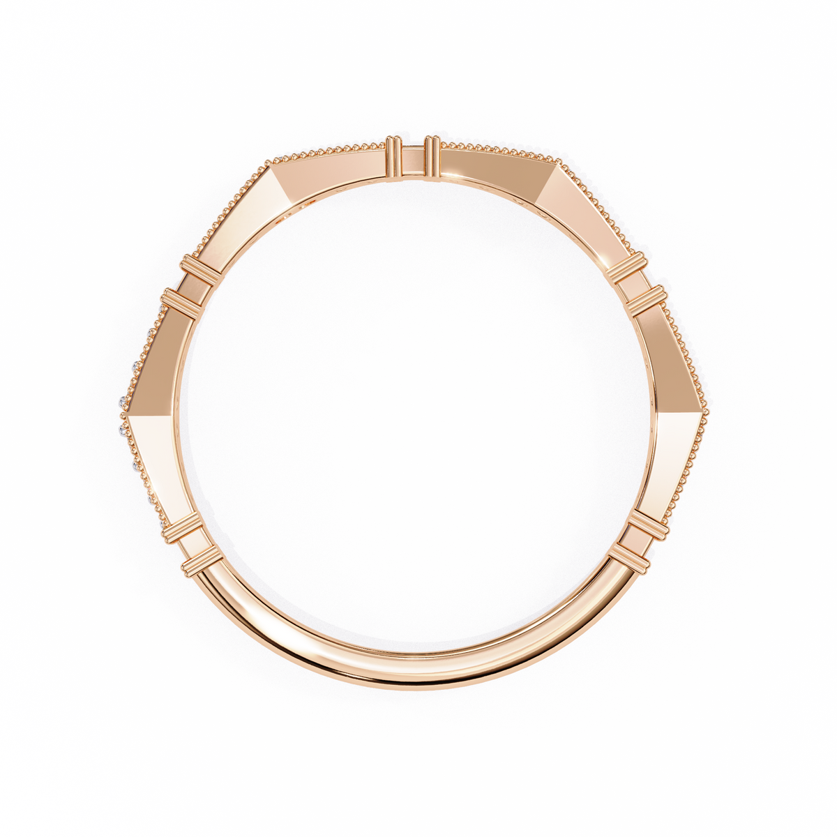 Rose Gold Round Diamond Milgrain Station Eternity Band