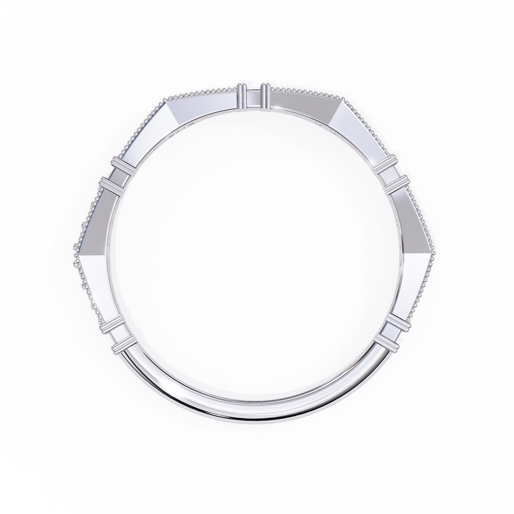 White Gold Round Diamond Milgrain Station Eternity Band