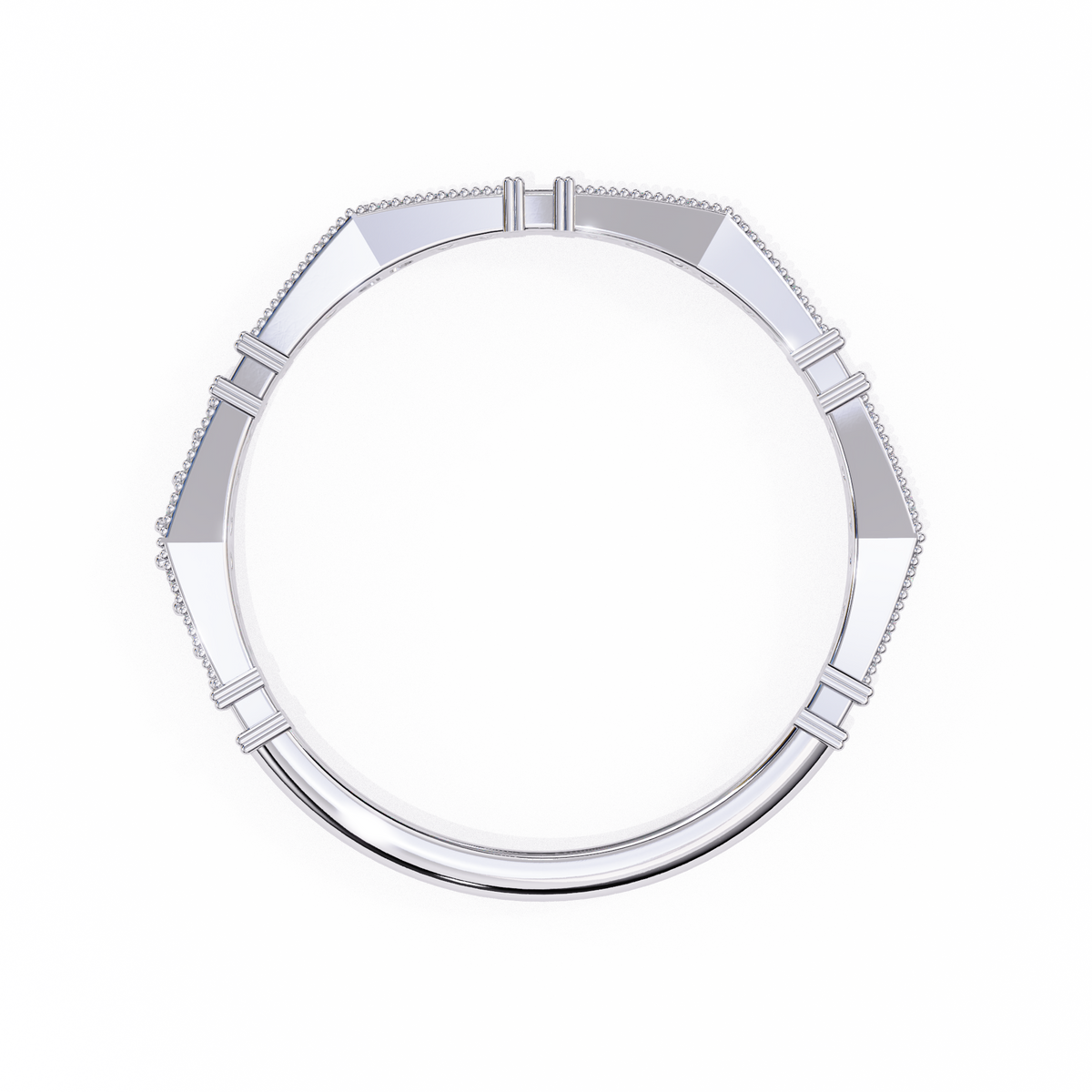 White Gold Round Diamond Milgrain Station Eternity Band