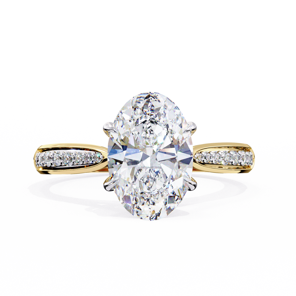 Yellow Gold Oval Cut Diamond Ring with Channel-Framed Pavé Shoulders