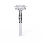 White Gold Oval Cut Diamond Ring with Channel-Framed Pavé Shoulders