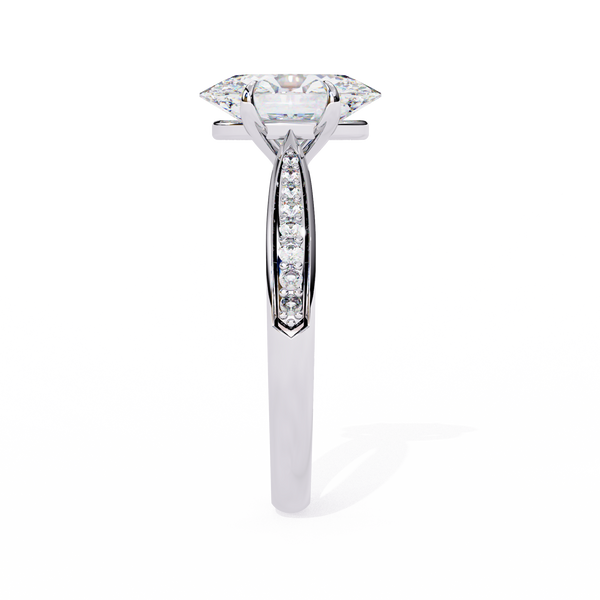White Gold Oval Cut Diamond Ring with Channel-Framed Pavé Shoulders
