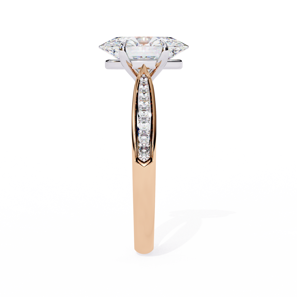 Rose Gold Oval Cut Diamond Ring with Channel-Framed Pavé Shoulders
