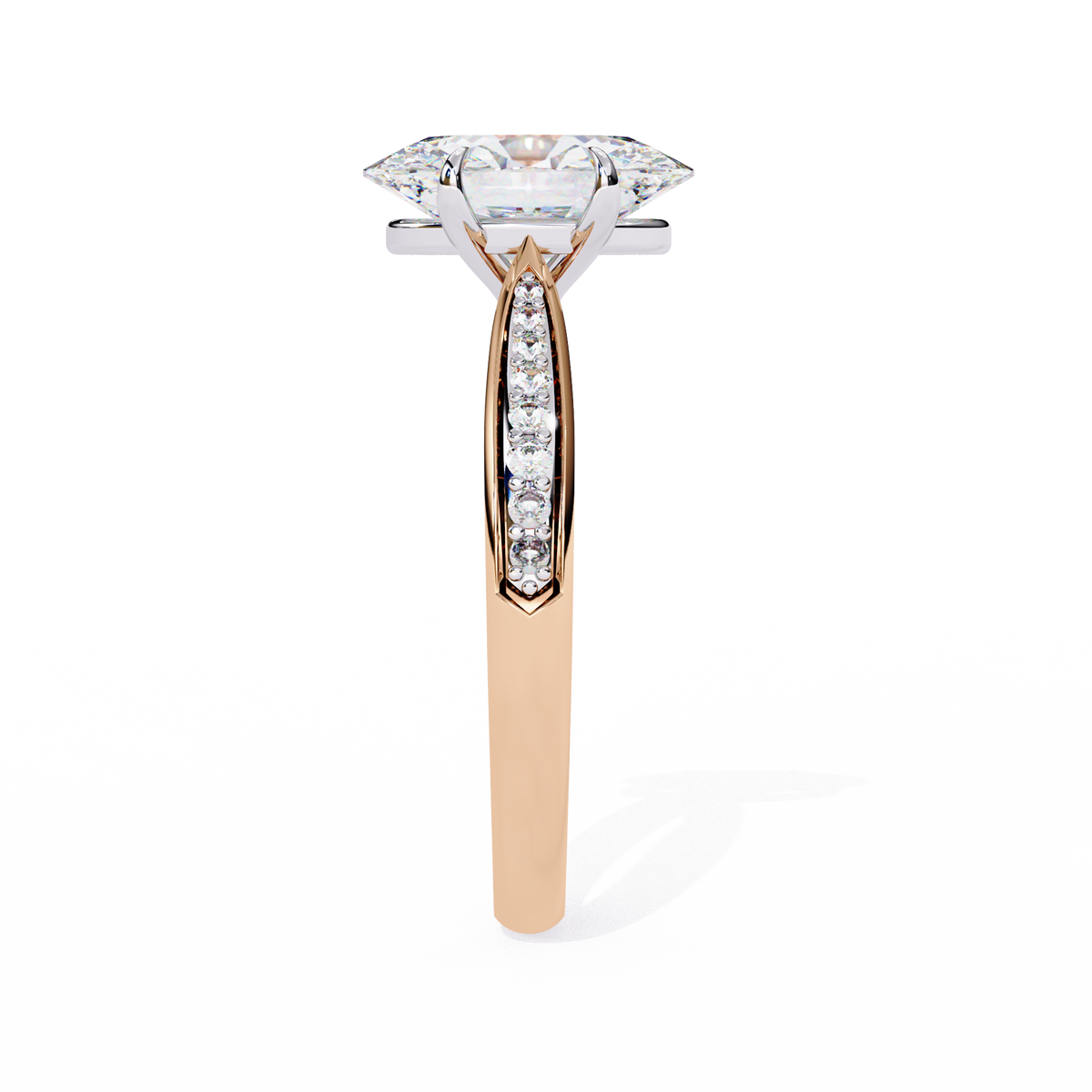 Rose Gold Oval Cut Diamond Ring with Channel-Framed Pavé Shoulders