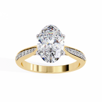 Yellow Gold Oval Cut Diamond Ring with Channel-Framed Pavé Shoulders