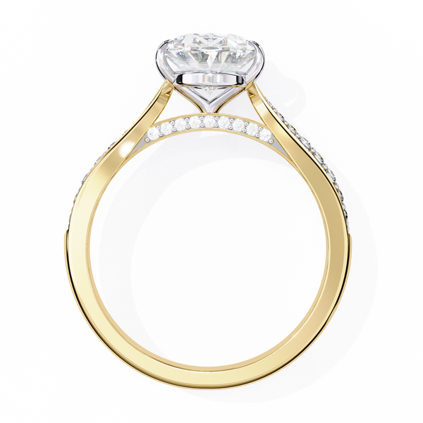 Yellow Gold Oval Cut Diamond Ring with Channel-Framed Pavé Shoulders