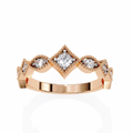 Rose Gold Round Diamond Milgrain Tiara Ring