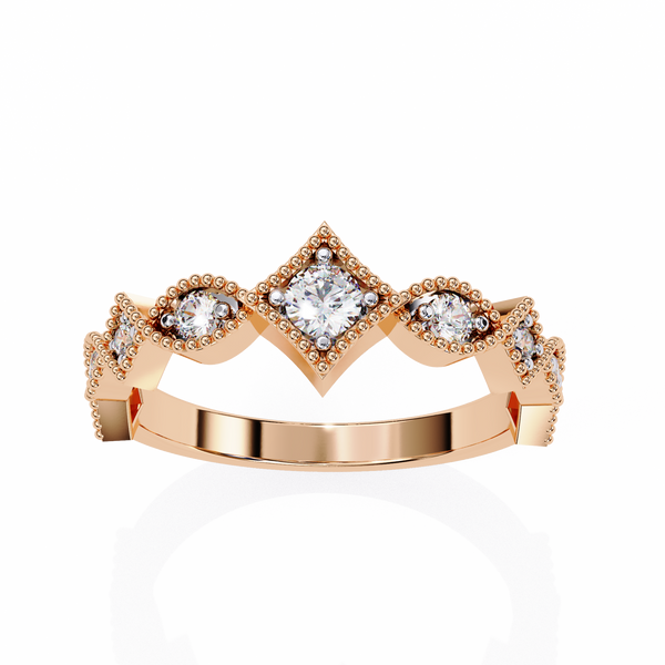 Rose Gold Round Diamond Milgrain Tiara Ring