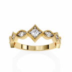 Yellow Gold Round Diamond Milgrain Tiara Ring