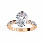 Rose Gold Oval Cut Diamond Ring with Channel-Framed Pavé Shoulders