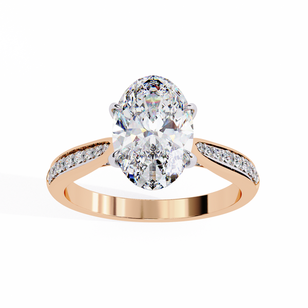 Rose Gold Oval Cut Diamond Ring with Channel-Framed Pavé Shoulders