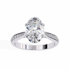 White Gold Oval Cut Diamond Ring with Channel-Framed Pavé Shoulders