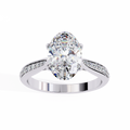 White Gold Oval Cut Diamond Ring with Channel-Framed Pavé Shoulders