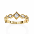 Yellow Gold Round Diamond Milgrain Tiara Ring