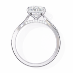 White Gold Oval Cut Diamond Ring with Channel-Framed Pavé Shoulders