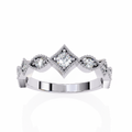 White Gold Round Diamond Milgrain Tiara Ring