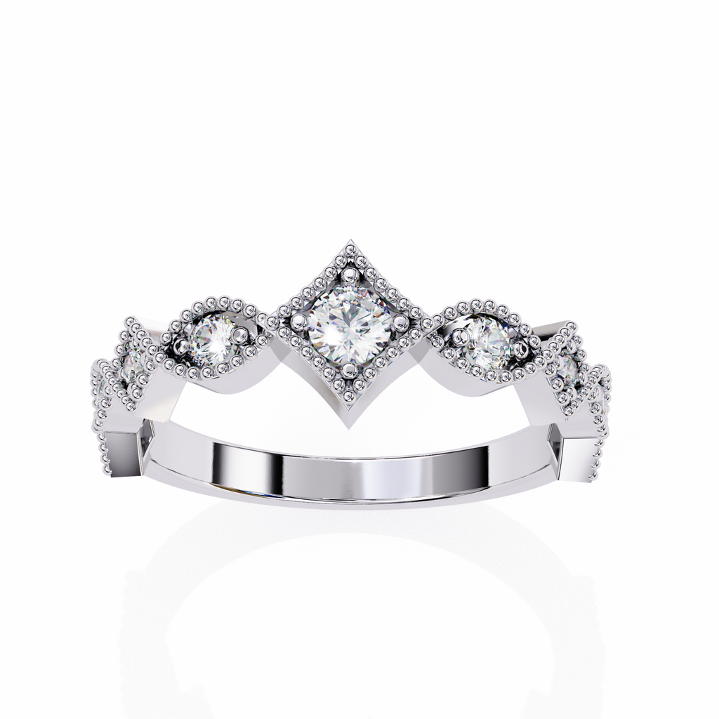 White Gold Round Diamond Milgrain Tiara Ring