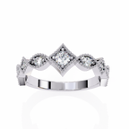 White Gold Round Diamond Milgrain Tiara Ring