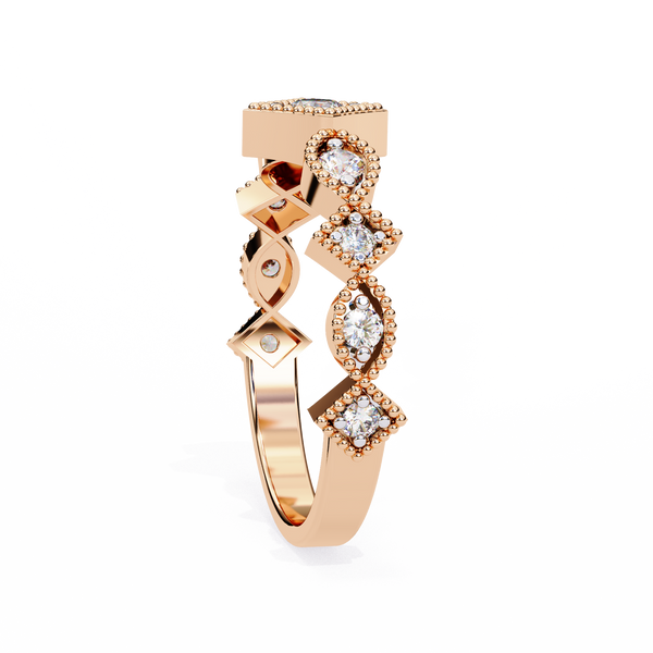 Rose Gold Round Diamond Milgrain Tiara Ring
