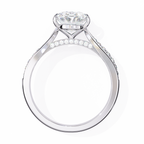 White Gold Oval Cut Diamond Ring with Channel-Framed Pavé Shoulders