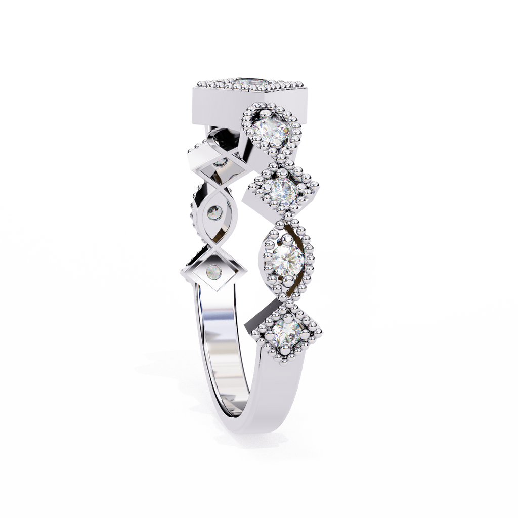 White Gold Round Diamond Milgrain Tiara Ring