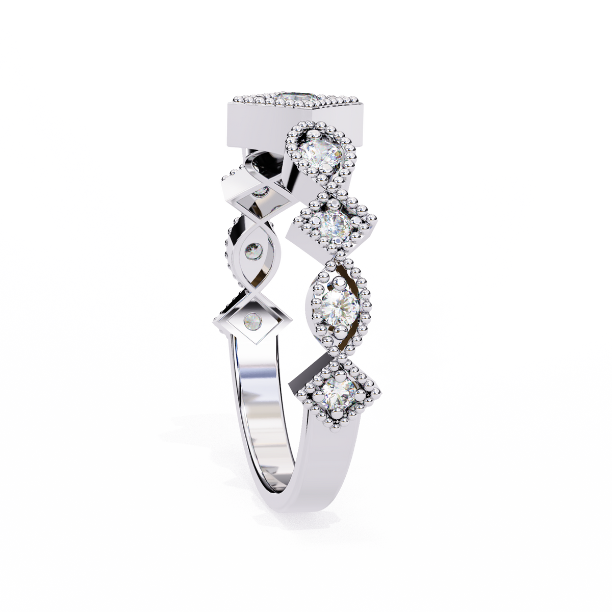 White Gold Round Diamond Milgrain Tiara Ring