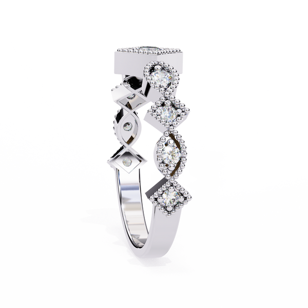 White Gold Round Diamond Milgrain Tiara Ring