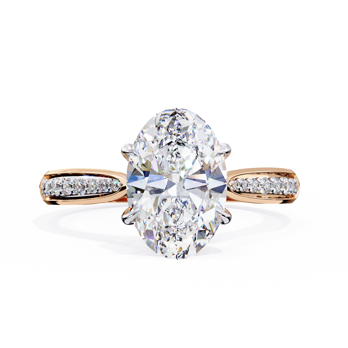 Rose Gold Oval Cut Diamond Ring with Channel-Framed Pavé Shoulders