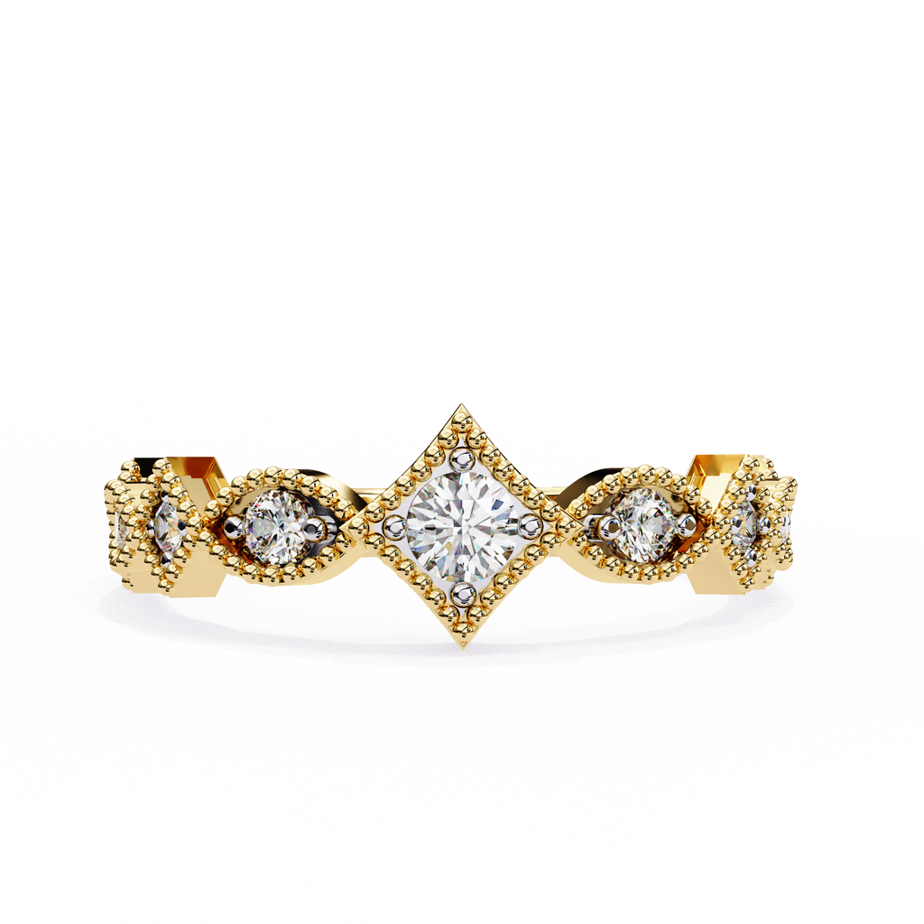 Yellow Gold Round Diamond Milgrain Tiara Ring