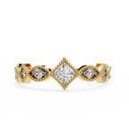 Yellow Gold Round Diamond Milgrain Tiara Ring