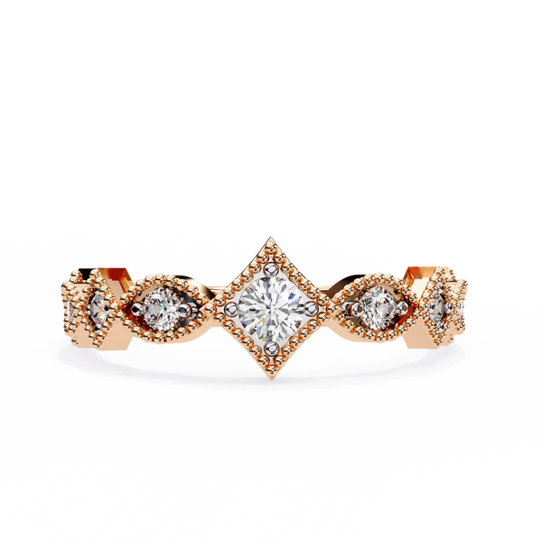 Rose Gold Round Diamond Milgrain Tiara Ring