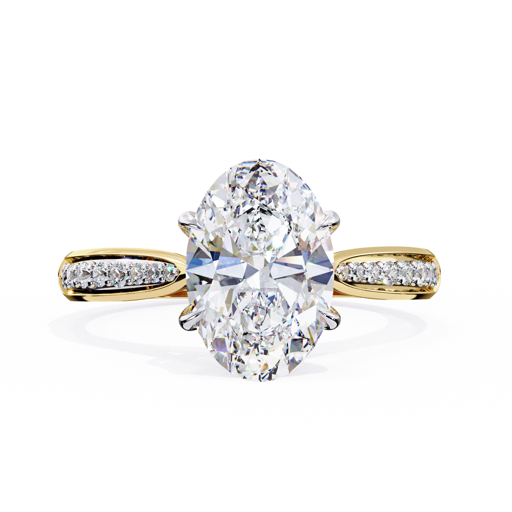 Rose Gold Oval Cut Diamond Ring with Channel-Framed Pavé Shoulders