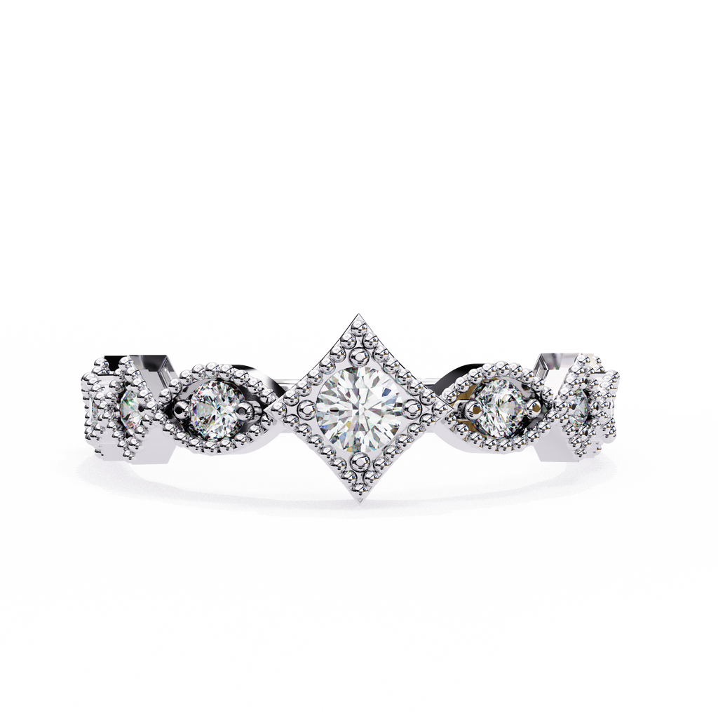 White Gold Round Diamond Milgrain Tiara Ring
