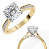 Yellow Gold Cushion Cut Diamond Ring with Two-Tone Channel Pavé Shoulders