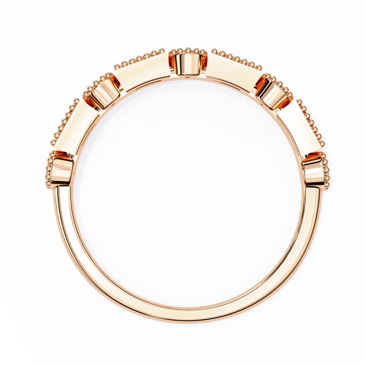 Rose Gold Baguette and Round Diamond Milgrain Station Band