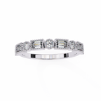 White Gold Baguette and Round Diamond Milgrain Station Band