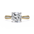 Yellow Gold Cushion Cut Diamond Ring with Two-Tone Channel Pavé Shoulders