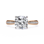 Rose Gold Cushion Cut Diamond Ring with Two-Tone Channel Pavé Shoulders