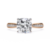 Rose Gold Cushion Cut Diamond Ring with Two-Tone Channel Pavé Shoulders